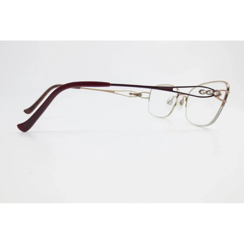 Tura R134 BUR Eyeglasses Burgundy Rose Gold Semi Rimless Crystal Frames